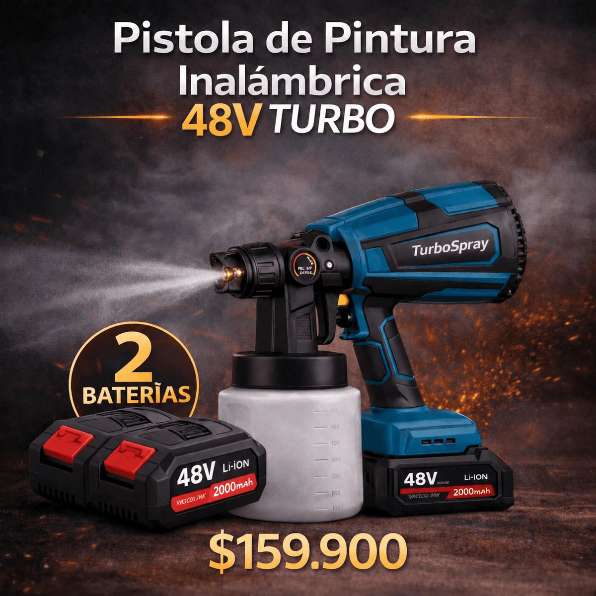 COMPRESOR DE PINTURA INALAMBRICO CON DOS BATERIAS-TurboSpray
