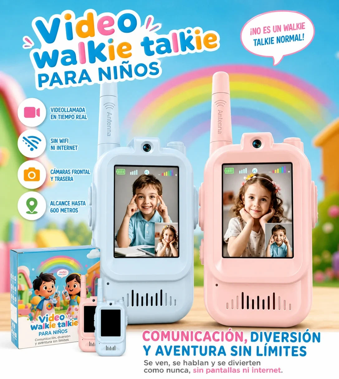 Walkie Talkie con Video para Niños — Pack x2 con Pantalla, Cámara y sin WiFi